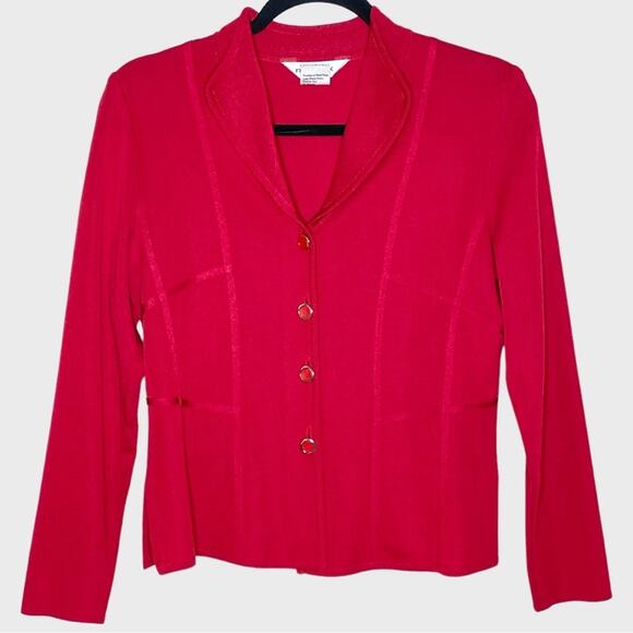 EXCLUSIVELY MISOOK red button up knit blazer cardigan sweater size xs petite - Picture 2 of 6